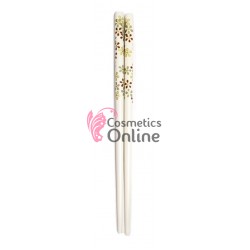 Betisoare chinezesti din bambus pentru par, set 2 bucati BBS001EE Alb cu floricele